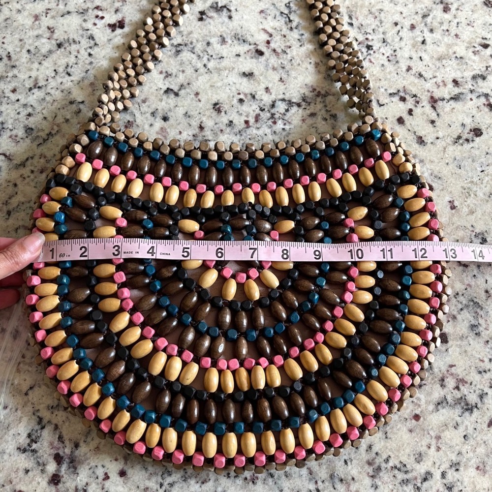 The Sak Beaded Shoulder Bag Womens Medium Multi Color Boho Wood Bead Mosaic Zip - Picture 10 of 10